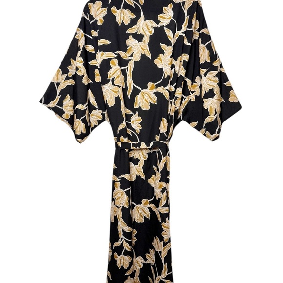 Maison Du Soir Black Floral Luxury Women’s Kimono Silky Tie Front Robe Sz L/XL - Picture 9 of 14